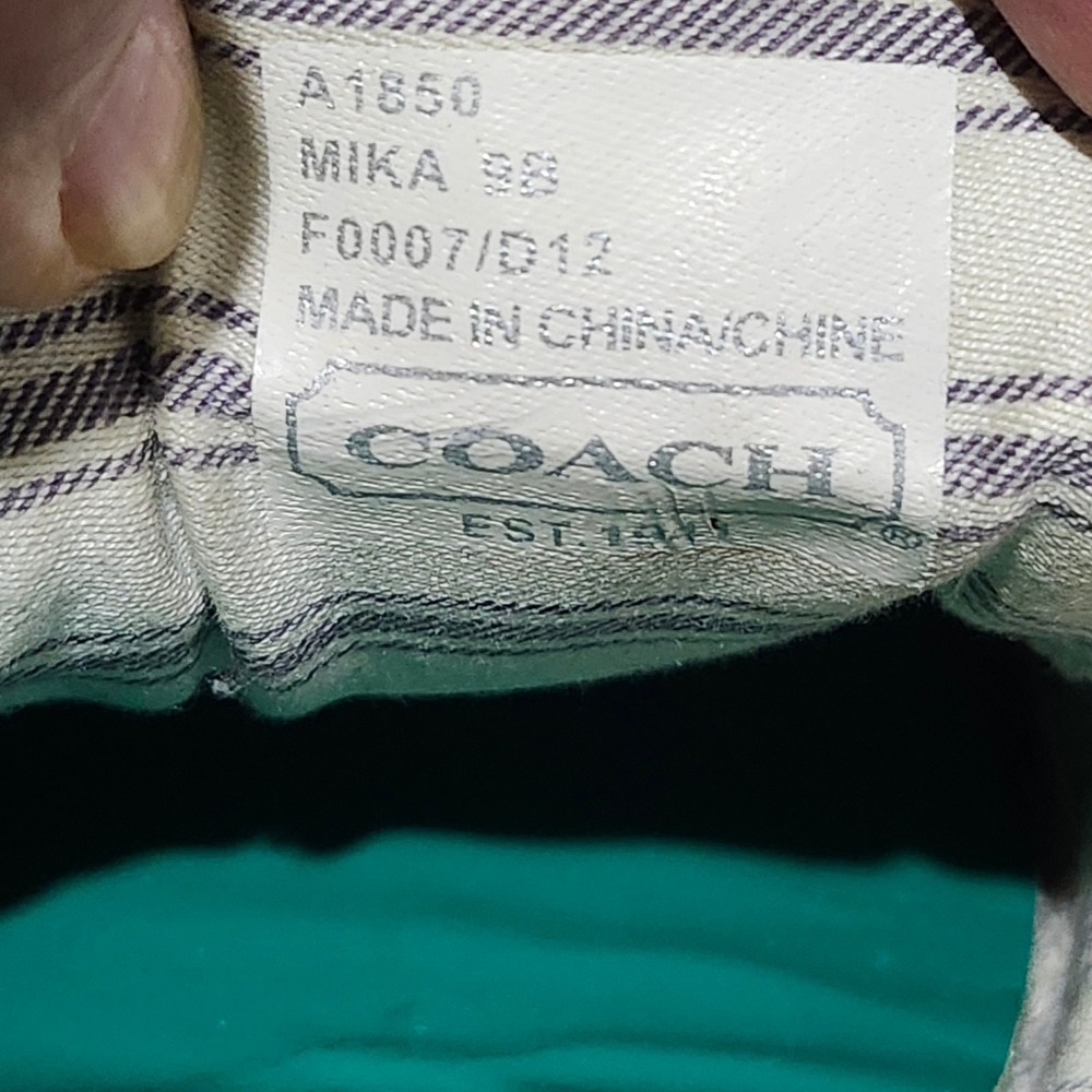 Coach 90s Mika Green Leather Suede Embossed Logo Low Top Sneaker Women 9 Cap Toe - Picture 10 of 16